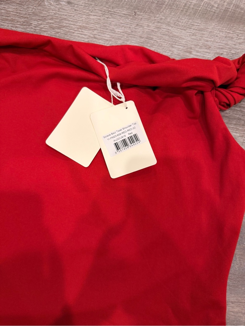 Peppermayo Solace Soul Twist Shoulder Top Red Off Shoulder Cropped NWT Sz US 18 - Picture 3 of 9